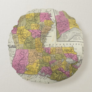 New Map Of Louisiana 3 Round Cushion