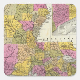 New Map Of Louisiana 3 Square Sticker