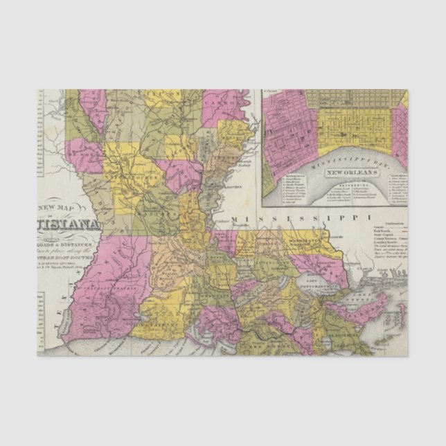 New Map Of Louisiana 3 Tissue Paper (Front)