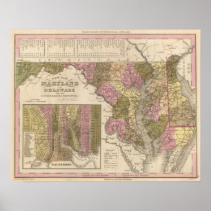 New Map Of Maryland and Delaware Poster
