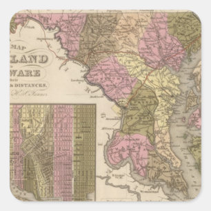 New Map Of Maryland and Delaware Square Sticker