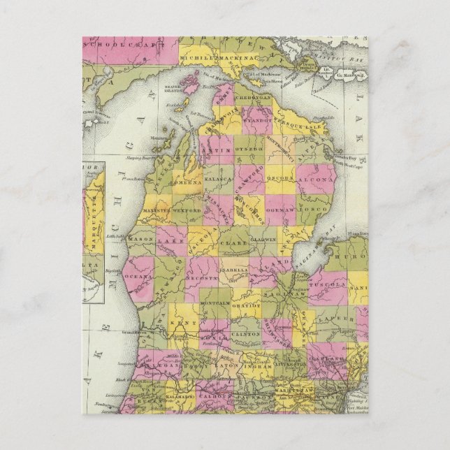 New Map Of Michigan 2 Postcard (Front)