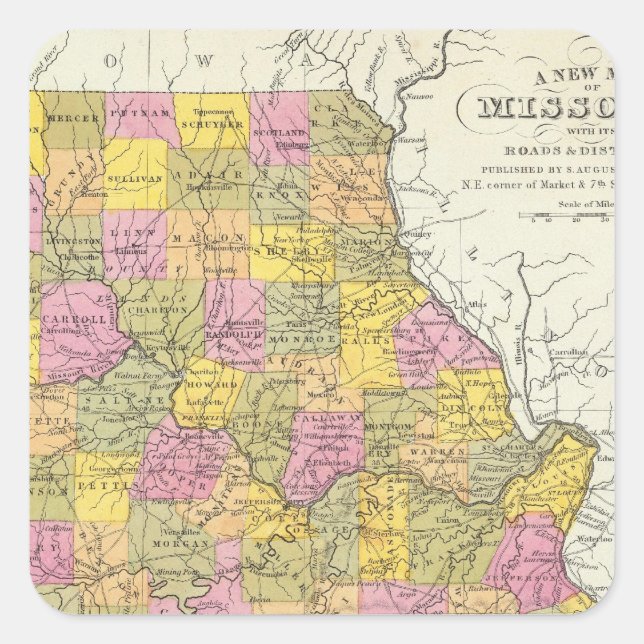 New Map Of Missouri Square Sticker (Front)