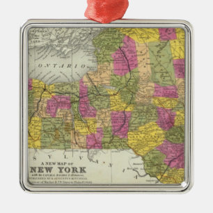 New Map Of New York 2 Metal Tree Decoration
