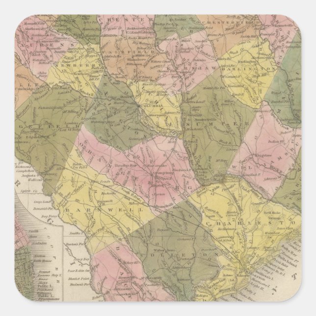 New Map Of South Carolina 2 Square Sticker (Front)