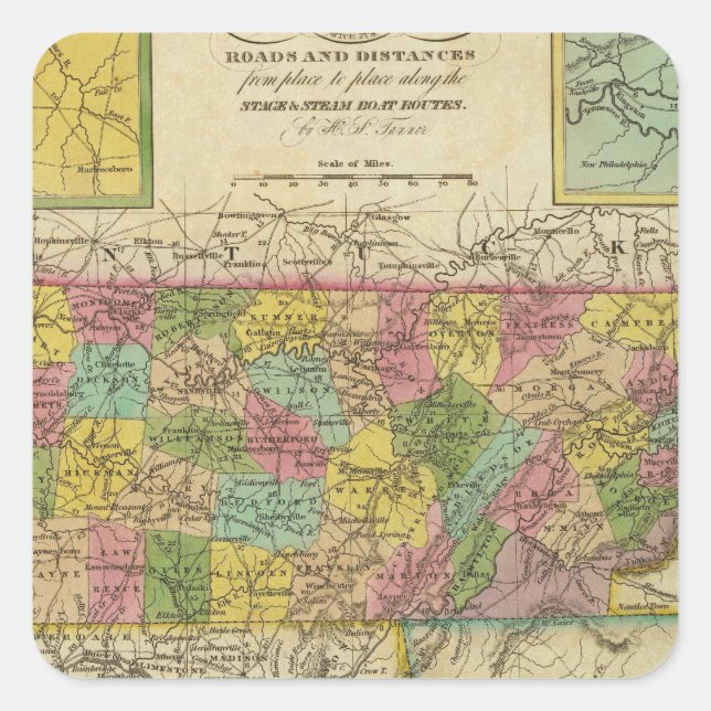 New Map Of Tennessee 2 Square Sticker (Front)