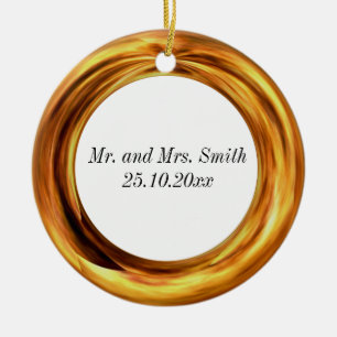 New married couple golden ring and new year ceramic tree decoration
