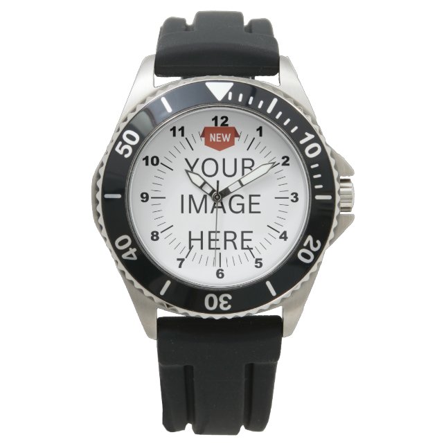NEW! Men's Stainless Steel Black Strap Watch  (Front)