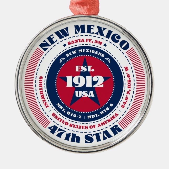 New Mexico 47th State Christmas Ornament (Front)