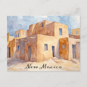 New Mexico Adobe Houses Watercolor Travel Postcard