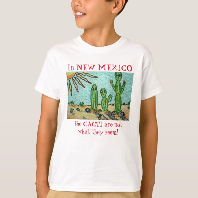 New Mexico Alien Cactus Funny Roswell Cartoon T-Shirt (Front)