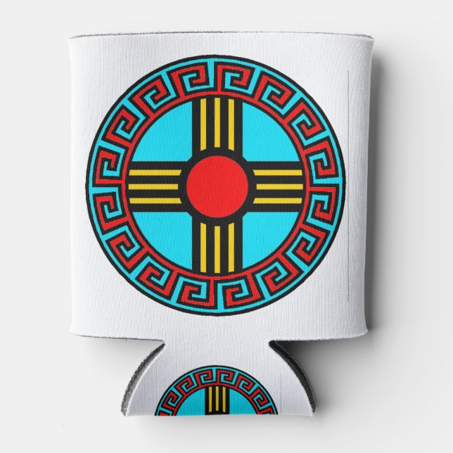 New Mexico and Native Zia Sun God Symbol Can Cooler (Front)