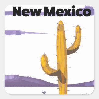 New Mexico Cactus vintage style vacation poster. Square Sticker