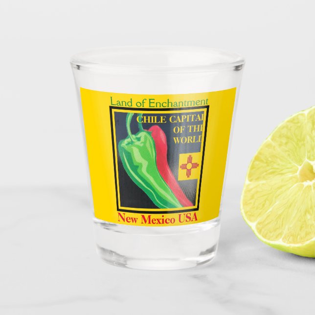 New Mexico Chile Land of Enchantment Red or Green Shot Glass (Front)