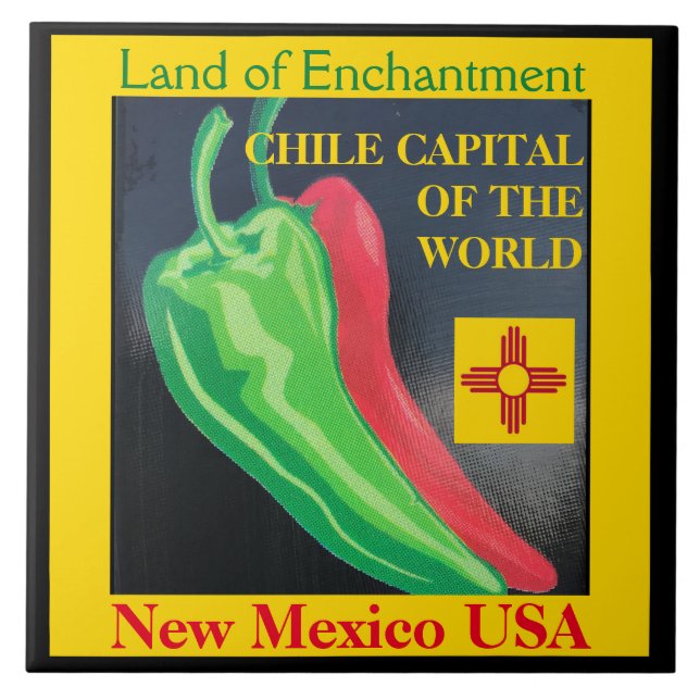 New Mexico Chile Land of Enchantment Red or Green Tile (Front)
