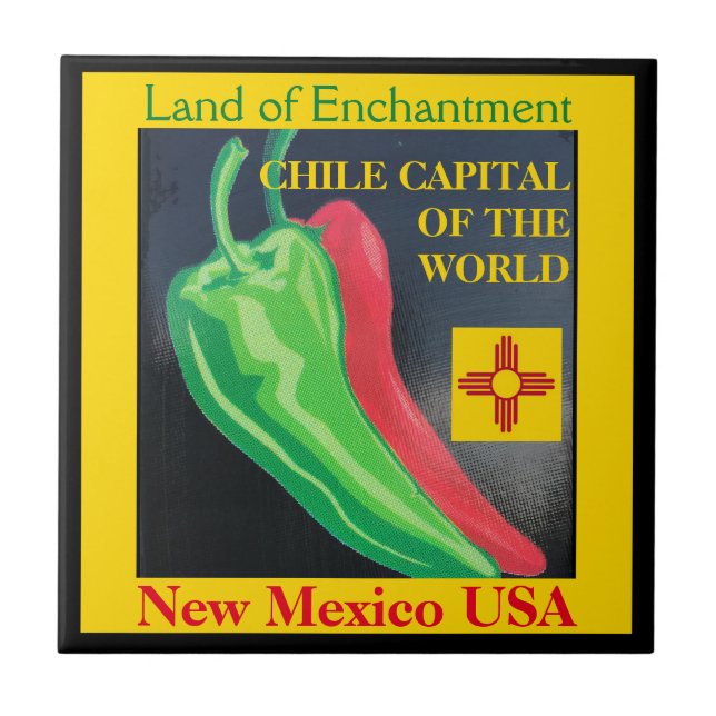 New Mexico Chile Land of Enchantment Red or Green Tile (Front)