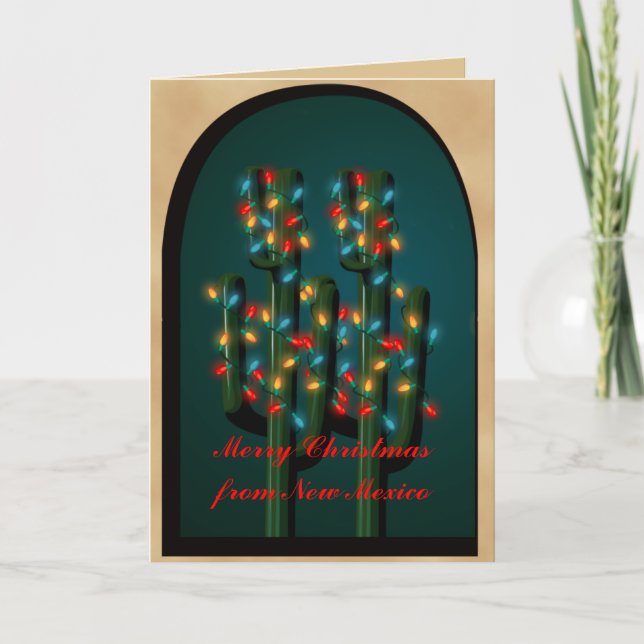 New Mexico Christmas Cactus Tree Greeting Card (Front)
