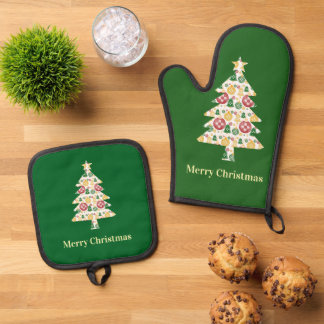New Mexico Christmas Ornaments Zia Red Green  Oven Mitt & Pot Holder Set