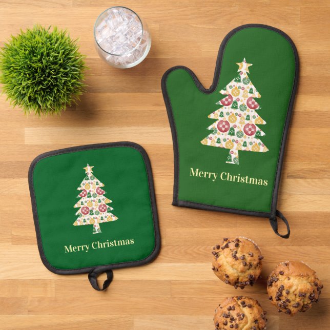 New Mexico Christmas Ornaments Zia Red Green  Oven Mitt & Pot Holder Set (Top Down)
