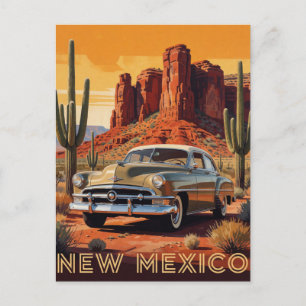 🌵 New Mexico Classic Car Road Postcard