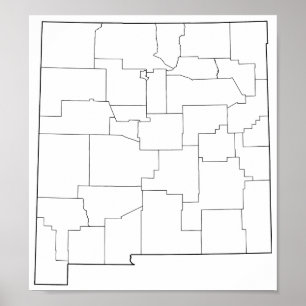 New Mexico Counties Blank Outline Map Poster