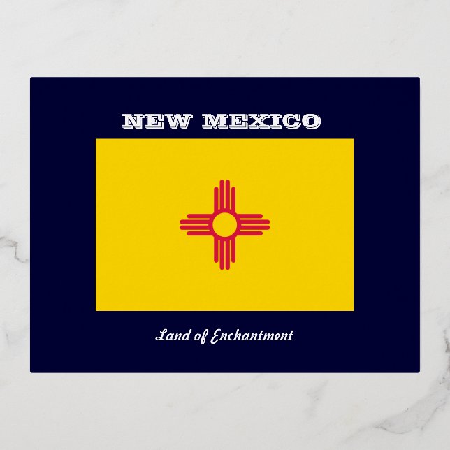 NEW MEXICO FLAG AND SLOGAN FOIL HOLIDAY POSTCARD (Front)