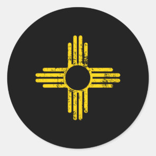 New Mexico Flag Distressed Zia Sun Alone Classic Round Sticker