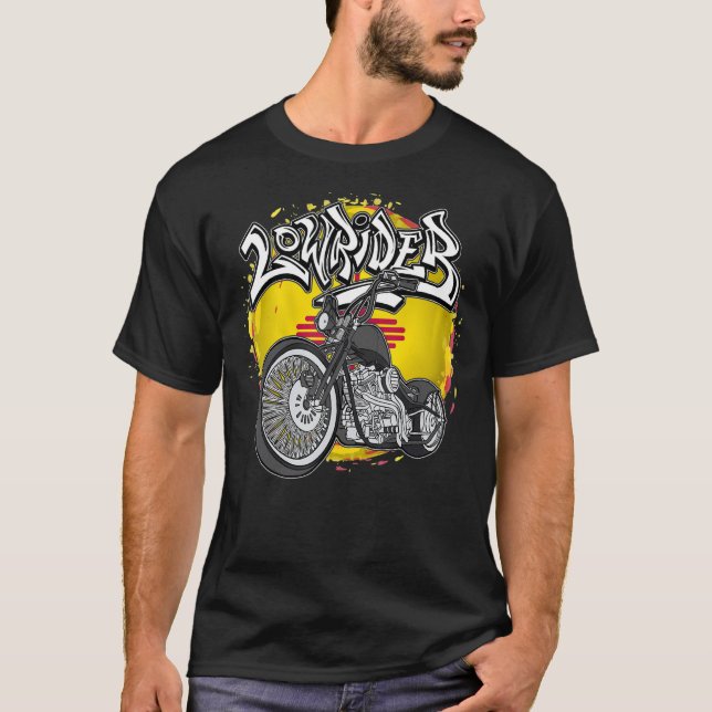 New Mexico Flag Latino Vicla Cholo Motorcycles Low T-Shirt (Front)