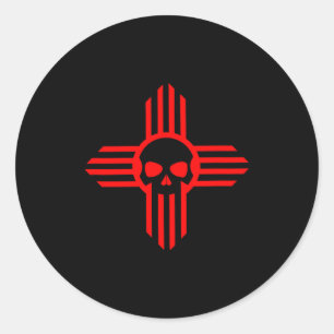 New Mexico Flag Zia Sun Skull ; State Pride Tee  Classic Round Sticker