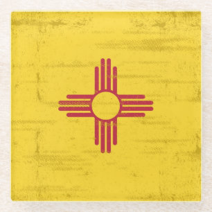 New Mexico grunge Flag. Flag of New Mexico with Glass Coaster