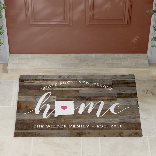 New Mexico Home State Personalized Wood Look Doormat (Creator Uploaded)