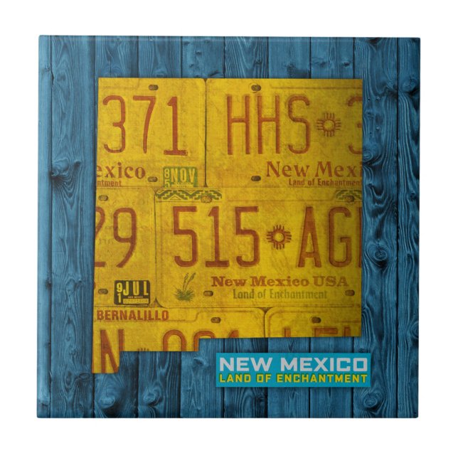 New Mexico License Plate Map Ceramic Tile V2 (Front)