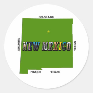 New Mexico Map Outline Photo Text Classic Round Sticker