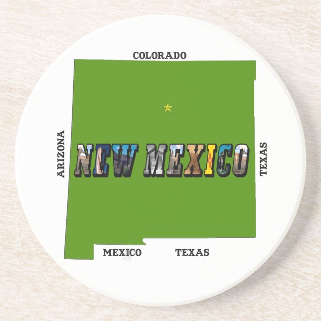 New Mexico Map Outline Photo Text Coaster (Front)