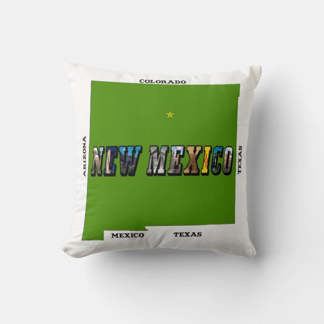 New Mexico Map Outline Photo Text Cushion (Front)