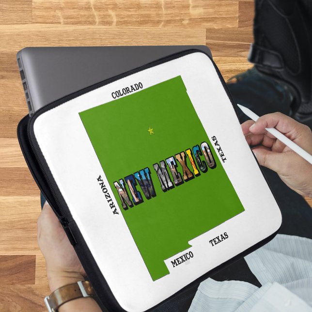 New Mexico Map Outline Photo Text Laptop Sleeve (New Mexico, USA Laptop Sleeve)