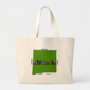 New Mexico Map Outline Photo Text Large Tote Bag