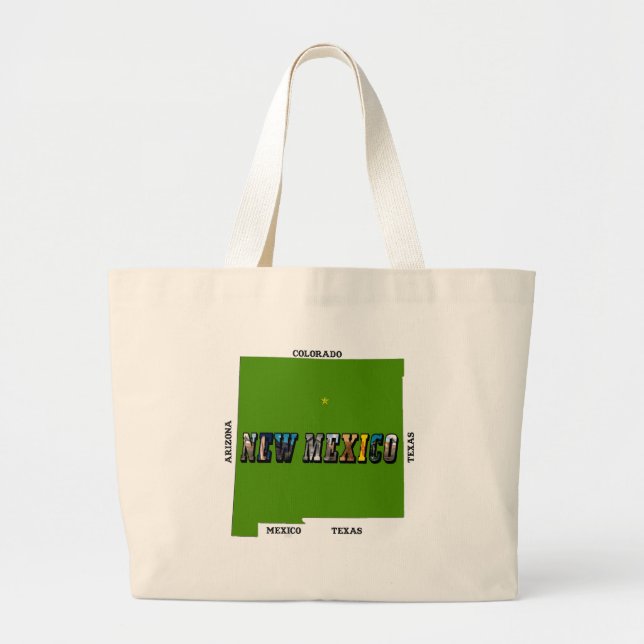 New Mexico Map Outline Photo Text Large Tote Bag (Front)