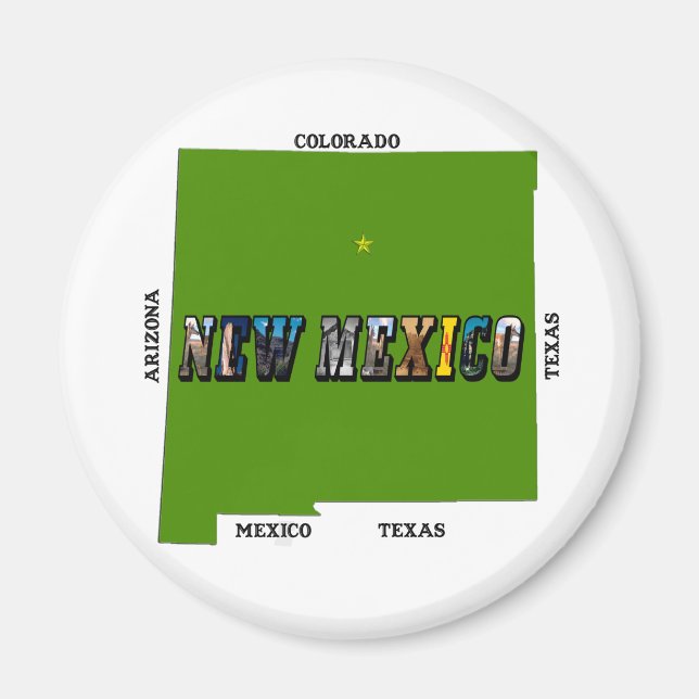 New Mexico Map Outline Photo Text Magnet (Front)
