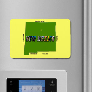 New Mexico Map Outline Photo Text Magnet