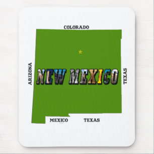New Mexico Map Outline Photo Text Mouse Mat