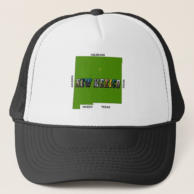 New Mexico Map Outline Photo Text Trucker Hat (Front)