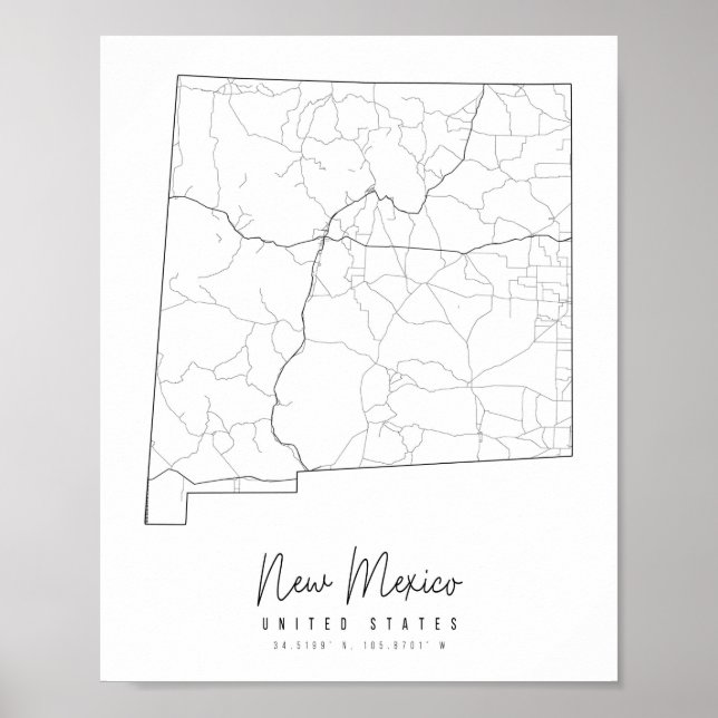 New Mexico Minimal Street Map Poster (Front)