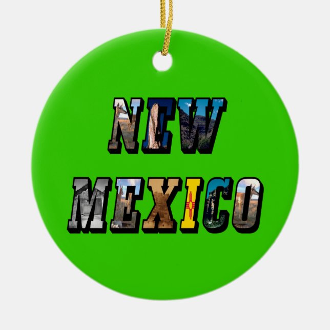 New Mexico Picture Text Ceramic Tree Decoration (Front)