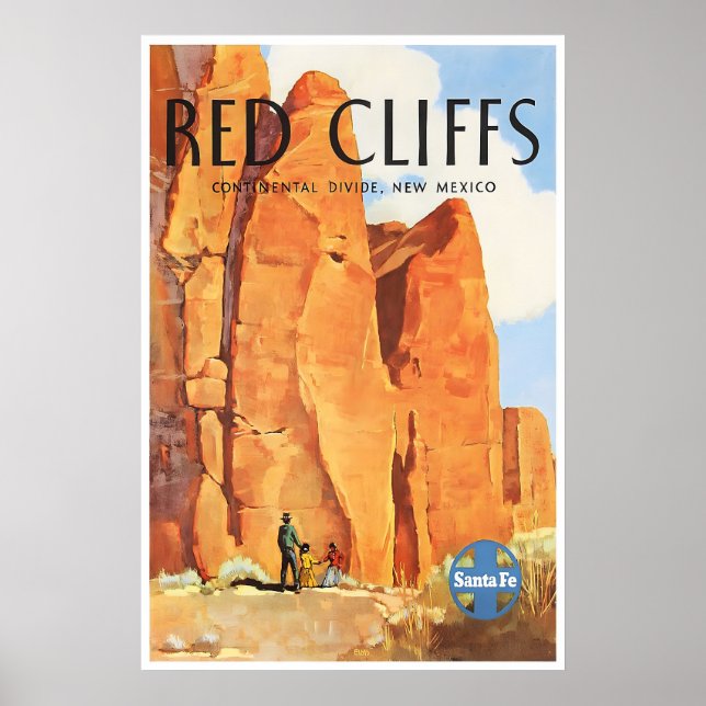 New Mexico Print Red Cliffs Painting Santa Fe (Front)