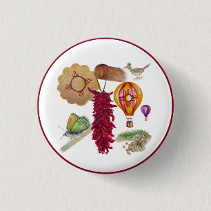 New Mexico Red Chile Pinõn Zia Hot Air Balloon 3 Cm Round Badge