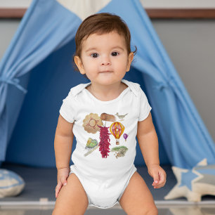 New Mexico Red Chile Pinõn Zia Hot Air Balloon  Baby Bodysuit