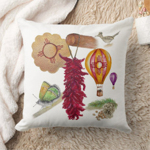 New Mexico Red Chile Pinõn Zia Hot Air Balloon  Cushion