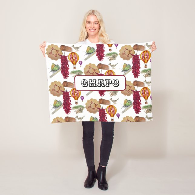 New Mexico Red Chile Pinõn Zia Hot Air Balloon  Fleece Blanket (In Situ)