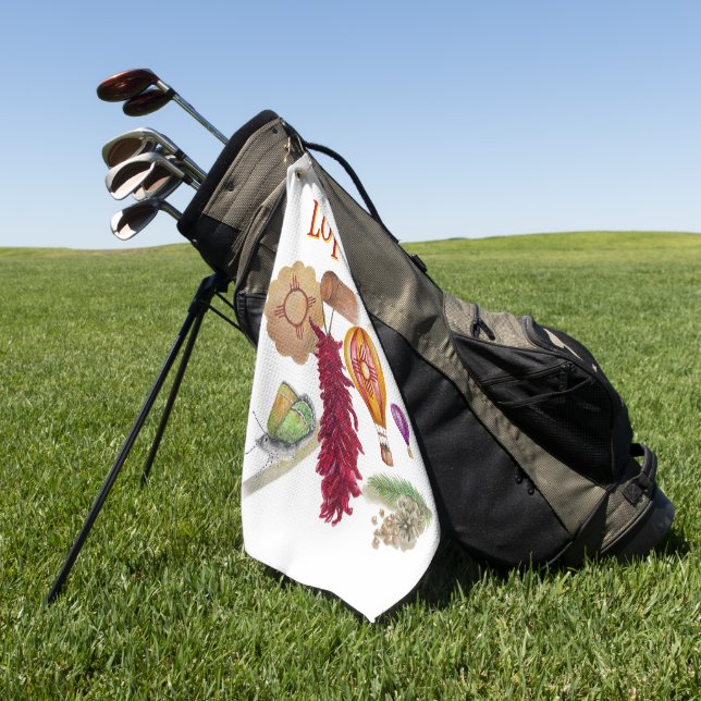 New Mexico Red Chile Pinõn Zia Hot Air Balloon  Golf Towel (Green)